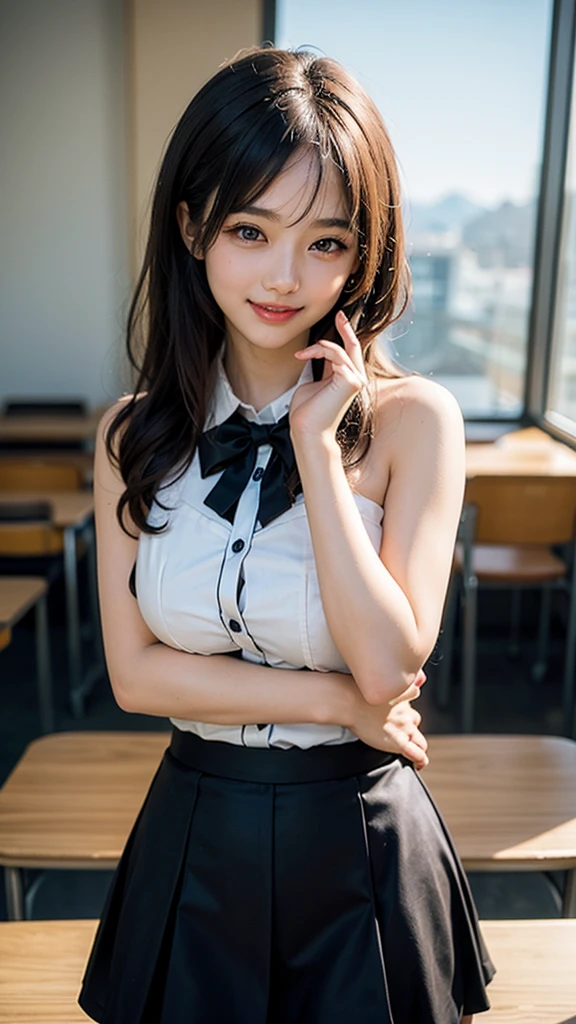 Highest quality,masterpiece:1.3,Ultra-high resolution),(Very detailed,Caustics,8k),(Realistic:1.4,RAW shooting),1 girl,smile,18-year-old,cute,Japanese,Black short ponytail,
japanese school uniform,glamorous,(Big Breasts),hotel,(Lens flare),Professional Writing,whole body,(squat:1.2),(Spread your legs:1.2)