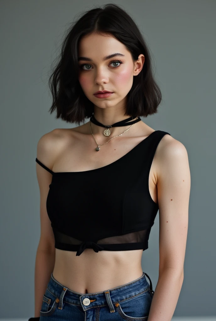 ((pale skin)), ((white skin)), Athletic, ((pale skin)), brunette, 13 year old girl, wavy bob haircut, ((goth)), naked, six-pack abs, ((black lipstick)), pink nipples, as a fantasy warrior, sexy armor, in the style of William-Adolphe Bouguereau