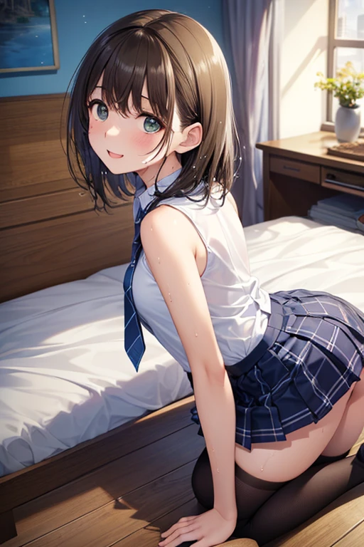 Mastepiece、masterpiece、highest quality、Super detailed、High resolution、8K Portrait、High definition CG of Unity 8k wallpaper、Cute little:1.5、:1.5、Highly detailed CG Unity 8k wallpaper、Realistic、Real person、 Portrait Photography、Shiny skin、High definition、(16 y)、(1 girl)、Beautiful clear eyes、extremely detailed description、Delicate face、Nice lips、Slim body、(thin waist)、Thin legs、(bed room:1.6)、1 Girl, Cute, Perfect Face, seriously, (blush:1.5),(Brown hair semi-long hair:1.3),(Headphones on neck),(large breasts:1.5),(Sciform:1.3),((skirt lift:1.5)),(looking at view),(from front:1.2),(disapproval face:1.5),nsfw,(take off panty:1.5)
