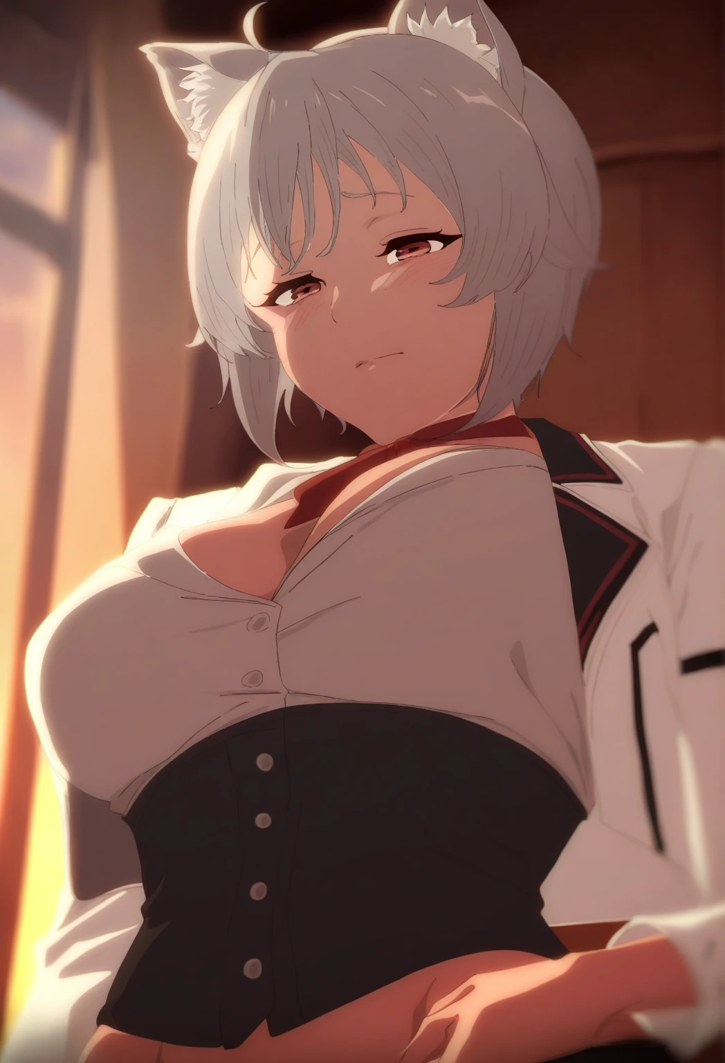 azurelanereno, reno, (purple eyes:1.1), short hair, white hair,
BREAK bare shoulders, belt, black belt, black hairband, hair ornament, hairband, necktie, pantyhose, white hair, red necktie, choker, upper body breasts and nipples naked
BREAK looking at viewer,
BREAK outdoors,
BREAK (masterpiece:1.2), best quality, high resolution, unity 8k wallpaper, (illustration:0.8), (beautiful detailed eyes:1.6), extremely detailed face, perfect lighting, extremely detailed CG, (perfect hands, perfect anatomy),