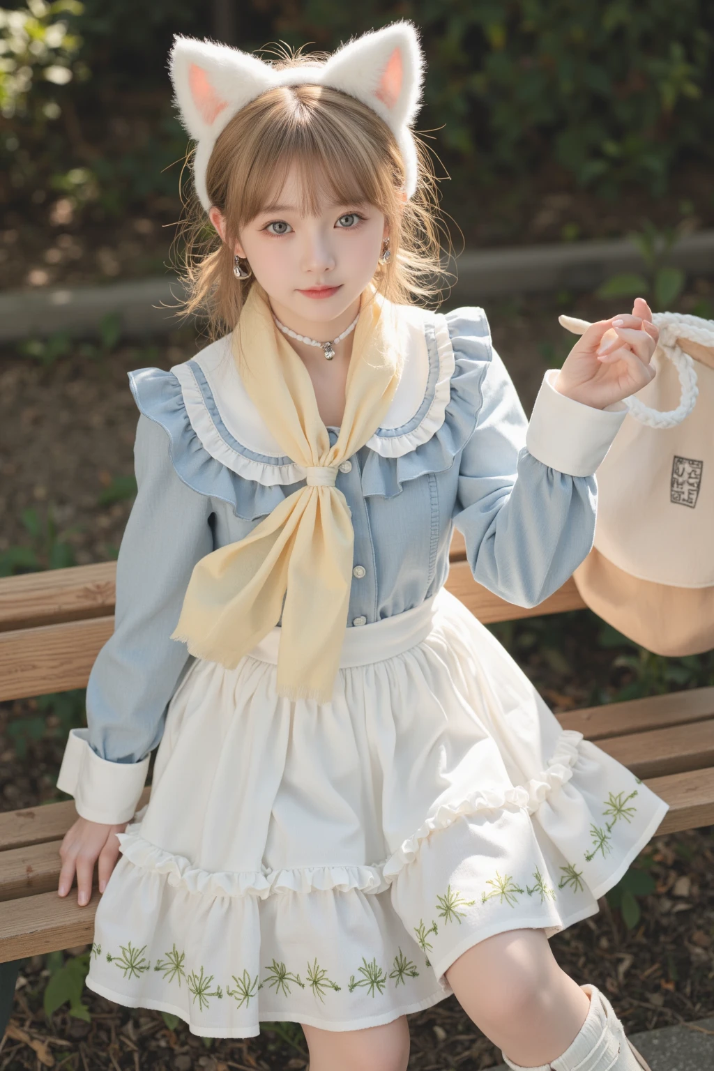 masterpiece , Highest quality , Very detailed , 1 person, ((Contrasting Eyes)) , running , blouse, skirt , bangs , field