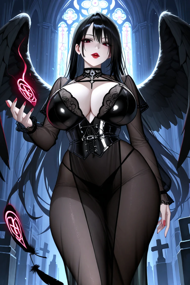 anime - style illustration of a woman dressed in a black and white outfit with red wings, demon anime girl, full body devil woman, gothic maiden anime girl, villainess , succubus in tight short dress, beautiful elegant demon queen, albedo from the anime overlord, beautiful succubus, vampire nun, albedo from overlord