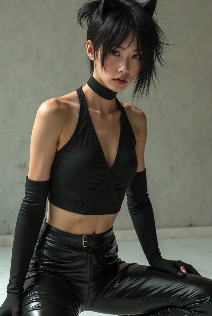 guy 18 years old. Shoulder length black short styles hair. Black eye. The face is beautiful, but not flashy. anime reskin style with chest see front Street body wearing houdi