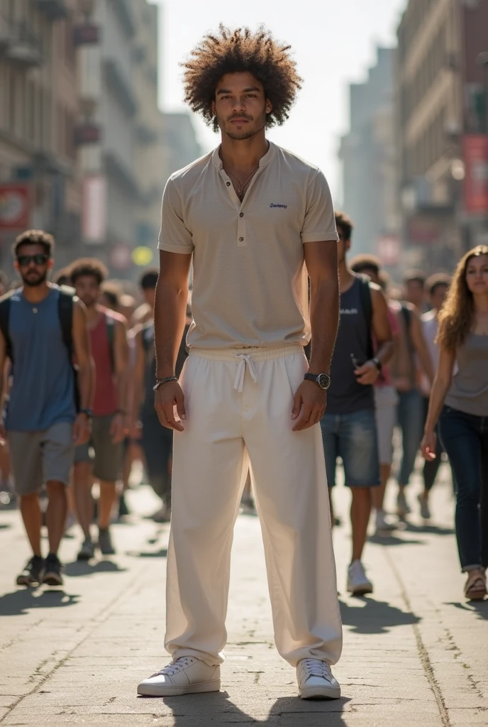 a Spanish young man wearing transparent clothes on the Street