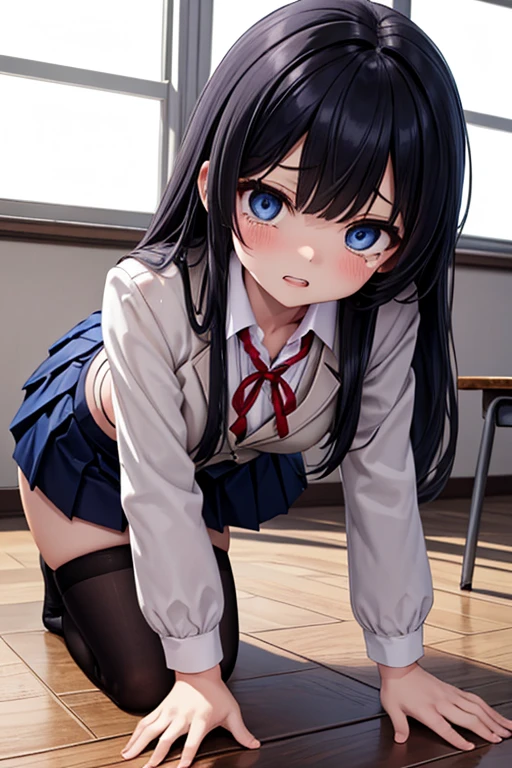 ((nsfw, masterpiece, best quality)), (photo realistic), best shadow, high detail, very detailed, (nice hands, perfect hands), (POV, face focus:1.4), ((1girl and 1 boy)), beautiful girl, 20 years old, deep blue eyes, (black straight long hair:1.5), (small breasts:1.1), glossy skin, ((view from below:1.5)), (very slender:1.3), (beautiful adolt face:1.3), famous idol, thin lips, detailed facial features, Crisp focus, perfect beautiful body and face, pink small nipple, beautiful face, perfectly in focus, long bangs, underhair, (in the bedroom:1.3), all body, (smile:1.2), (sweat:1.5), ((squatting:1.5)), ((penis)), ((vaginal)), ((sex:1.5)), (school suit:1.5), hair between eyes, (cum overflow from crotch:1.5), ((skirt lift)), (open mouth:1.3), (show off nipple:1.2), spread crotch, on the bed, (drool:1.2), (cum in pussy:1.3), (bukkake:1.3), hairclip, (lace legwear:1.3), (cum on face:1.4), (cum on cloth:1.4), arm behind head