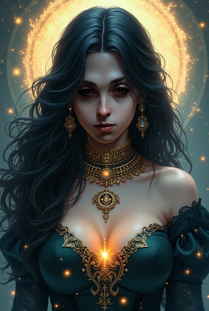 best quality, masterpiece, highres, 1girl, beautiful face, hair ornament, looking at viewer, smile, closed mouth, lips, dress, hair ornament, necklace, jewelry, long hair, earrings, beautiful face, sobre_corpo, tyndall effect, photorealistic, dark studio, rim lighting, two-tone lighting, (highly detailed skin: 1.2), 8k uhd, dslr, soft lighting, high quality, volumetric lighting, spontaneous, photography, high resolution, 4k, 8k, Bokeh, 1Sonicbase, full body, large breasts