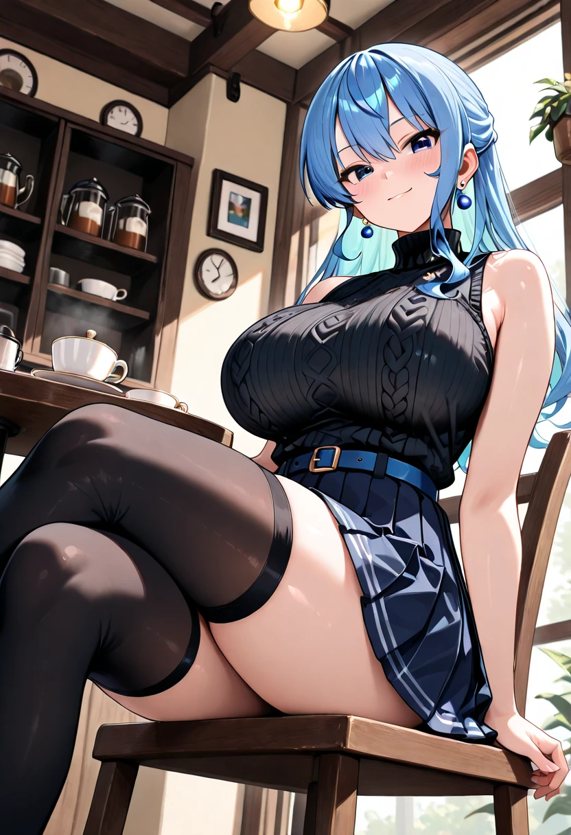 absurd, 8k, high resolution, ultra detailed, vivid colors, wallpaper, perfect lighting, beautiful skin, perfect shadows, beautiful eyes, detailed eyes, detailed face, beautiful face, masterpiece, best quality, detailed clothing, full body , you can see the girl's entire body, ganyu genshin impact, tall woman, face with a tender and embarrassed expression, she is in a kitchen, huge breasts, oppai, huge thighs,