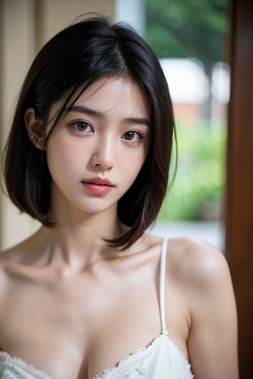 ((Highest quality)),((8K、32k)),(Genuine)、(detailed)、(Beach)、((Bust up shot))、((face closeup))、(White skin)、(Big Breasts)、Golden ratio of face to shoulder width、Micro Bikini、Shiny Hair、Short Hair、Glowing Skin、Japanese、beauty、Looking into the camera、Thick lips、cute、Hehehe:1.2、Shot with a film camera、RAW shooting、#24、Genuine、フォトGenuine:1.4、Photon Mapping、Physically Based Rendering、Perfect Anatomy、detailedなデコルテ、detailedな目、detailedな二重、detailedな咬筋、detailedな鎖骨、Perfect Fingers、Finger Description、(品質 8K)、((White skin))、Avoid mascara、Hair with movement、detailedな毛穴、Natural light、detailedな描写、Blushing、Fine pores、Perfect cleavage、masterpiece、Blushing、Hair with movement、detailedな腹筋、Sparkling、sexy、detailedな脇の下、(slender)、(Upper Body)、detailedな目元、(portrait)、