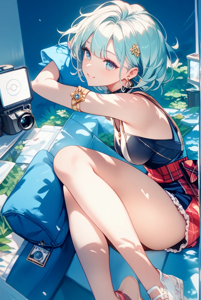 Anime girl lying on the ground，Clock in hand, Guviz, Guweiz in Pixiv ArtStation, Guweiz on ArtStation Pixiv, author：Shitao, Guviz-style artwork, cushart kenz, at pixiv, Detailed fanart, trending on artstation pixiv, Best Rated on pixiv