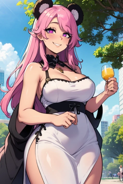 masterpiece, Highest quality,Kentucky Fried Chicken, One girl, 前hair, just_shoulder, skirt, chest, gloves, jewelry, big_chest, length_hair, length_sleeve, pantyhose, purple_eye, purple_hair, shirt, alone,Audience,sunglasses,bikini, (sun, cloud,A renaissance city on the waterfront,Outdoor :1.1),Rendering in Blender((isometric)),