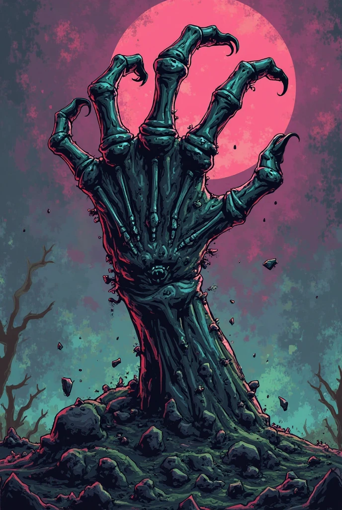 zombie hand, comic style, simple, white and red, bones, horror, (best quality,4k,8k,highres,masterpiece:1.2),ultra-detailed,(realistic,photorealistic,photo-realistic:1.37),HDR,UHD,studio lighting,ultra-fine painting,sharp focus,physically-based rendering,extreme detail description,professional,vivid colors,bokeh,horror,concept art, black thick outlines