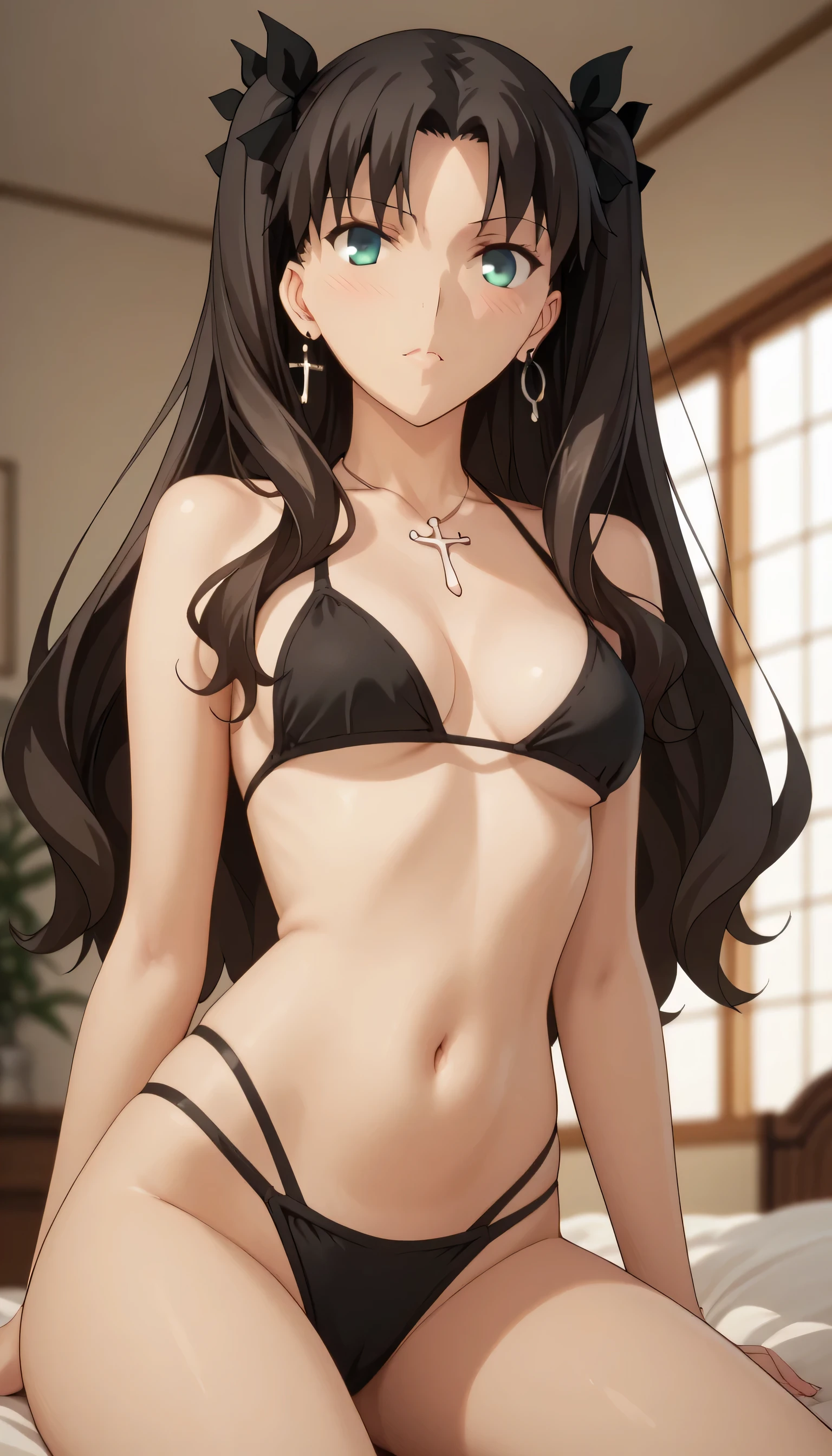 Tohsaka Rin, ideal female body, hot figure, firm breasts, medium sized breasts, sexy, black bikini