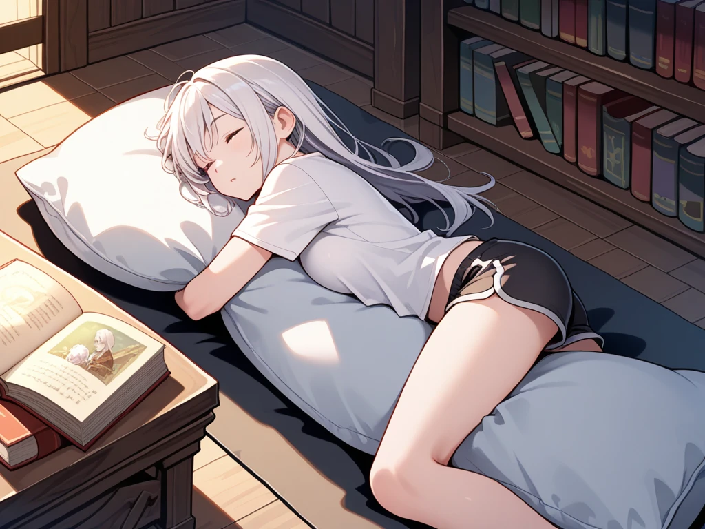 Anime girl lying on table with knife and a book, Perfect white haired girl, seductive anime girls, white haired Cangcang, white-haired god, the anime girl is crouching, small curvaceous loli, Girl with white hair, loli in dress, Cute anime girl, Beautiful anime girl, from girls frontline, White-haired, (Anime girl), up of young anime girl