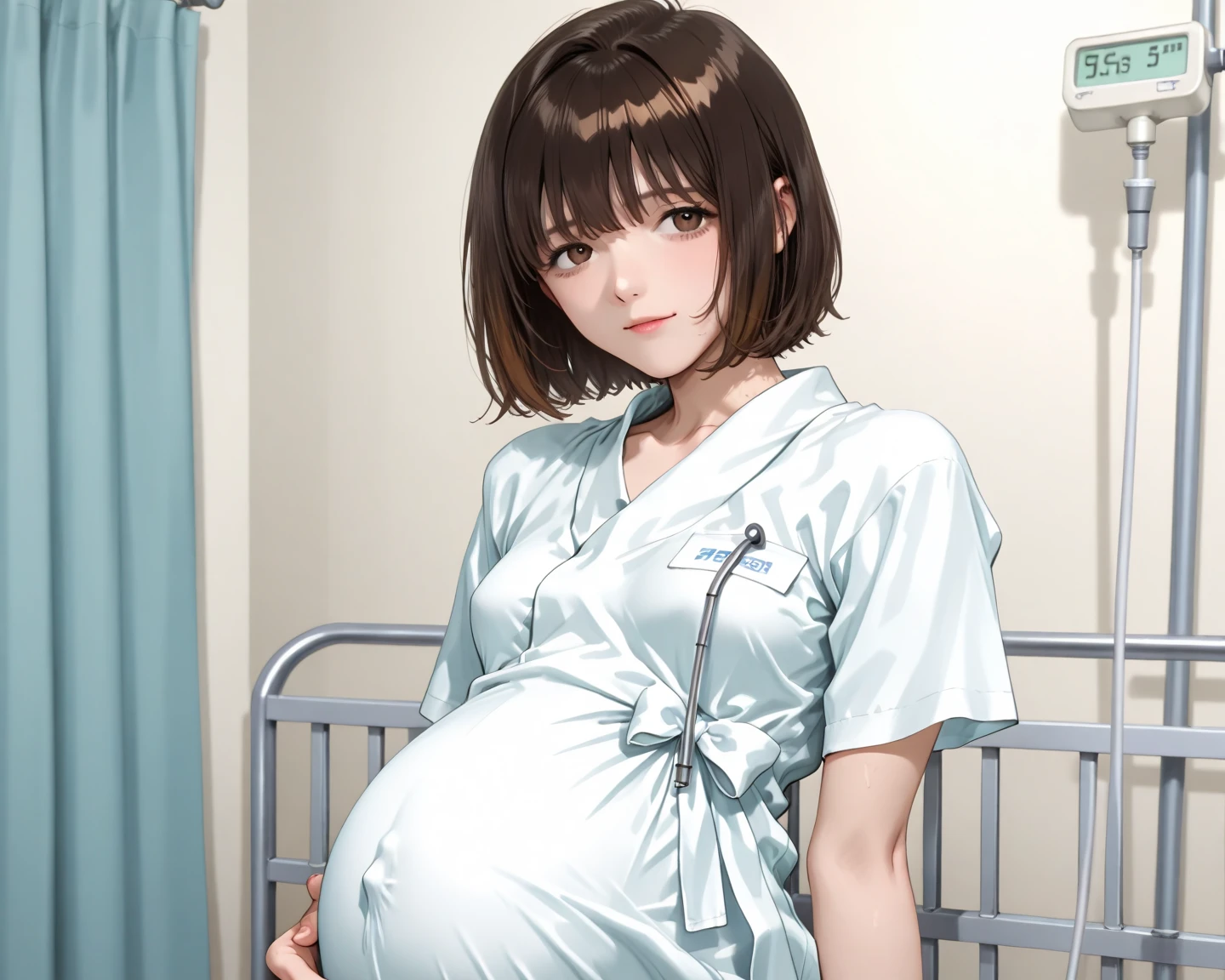 ((best qualtiy)), ((tmasterpiece)), (the detail:1.4), 3D, A beautiful cyberpunk female image,hdr（HighDynamicRange）,Ray traching,NVIDIA RTX,Hyper-Resolution,Unreal 5,Subsurface scattering、PBR Texture、post-proces、Anisotropy Filtering、depth of fields、maximum definition and sharpness、Many-Layer Textures、Albedo e mapas Speculares、Surface coloring、Accurate simulation of light-material interactions、perfectly proportions、rendering by octane、Two-colored light、largeaperture、Low ISO、White balance、the rule of thirds、8K raw data、Pregnant belly，Pregnant belly
