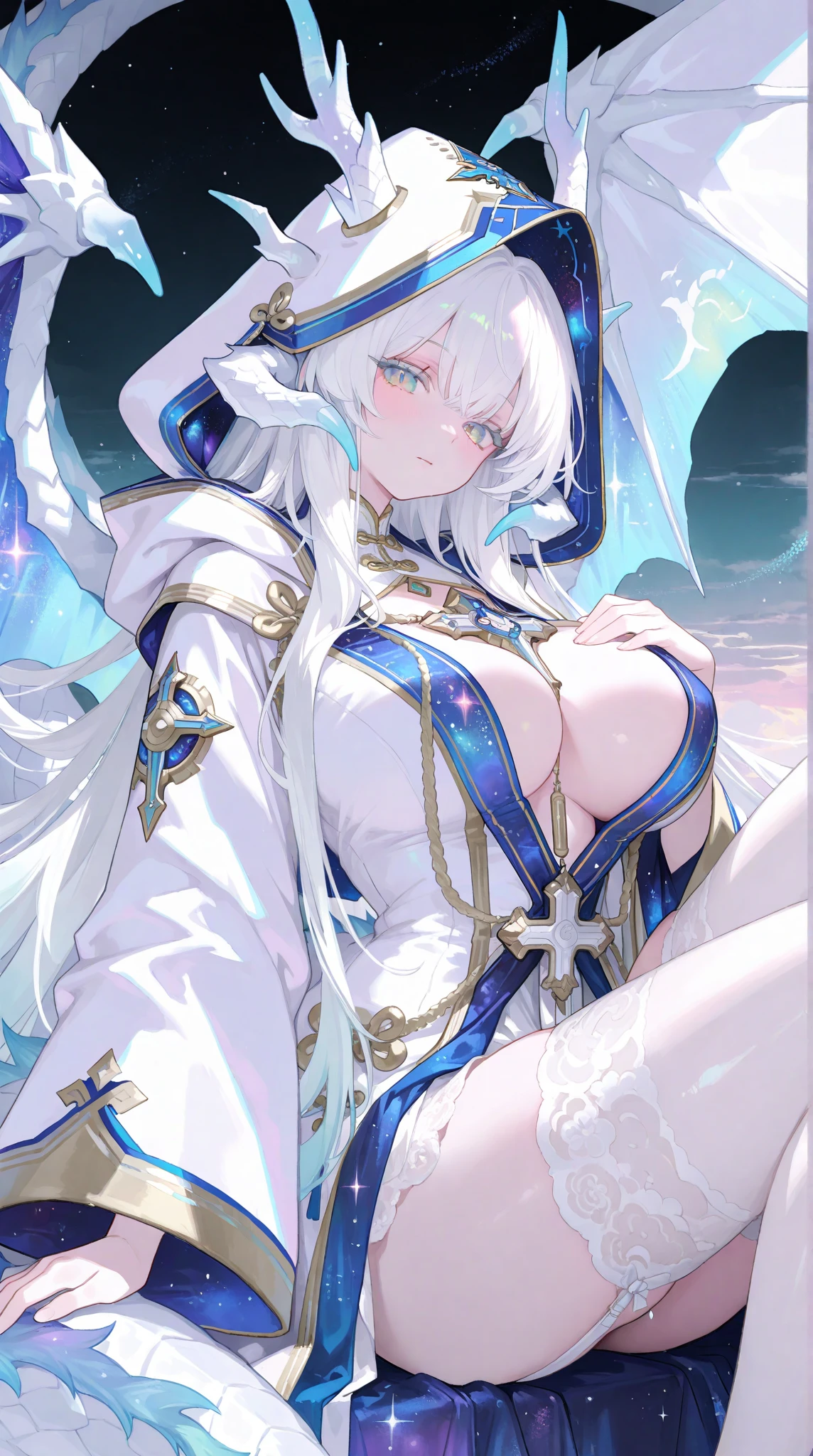 masterpiece, best quality, official art, extremely detailed CG unity 8k wallpaper, highly detailed, absurdres, 8k resolution, big-breasted beautiful girl Magical girl, wearing magic robes, platinum helmets and armor, magic scenes, magic arrays, busts, gorgeous decorations, patterns, rich details, Aesthetic two-dimensional Snow-white skin Snow-white legs, cleavage, pink panties