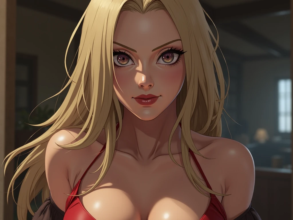 (best quality, highres, photorealistic), portrait, elegant mature woman, blue eyes, long hair, swept-side bang, blonde hair, big breast, ultra detailed cg 8k, beautiful cg, soft light
