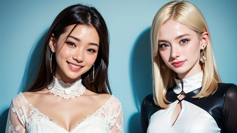 woman with long blonde hair,very large breats, french twist style, black choker belt, smile, wearing red bra and a beautiful white dress hots and holding love, wearing hat,is taking a photo shoot in a photo studio