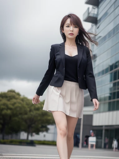 heavy rain,Daytime,Walking on a wet city sidewalk ,drenched, Dripping, Wet Face,Wet clothes, Wet Skin, Wet Hair,A young woman with a cute face like an idol,(((Cleavage))),(business suit),(mini skirt),((Full body portrait)),(((The clothes start to melt in the water and the skin becomes visible.))),RAW Photos,Genuine,Genuine,High resolution,RAW Photos,masterpiece, beautiful