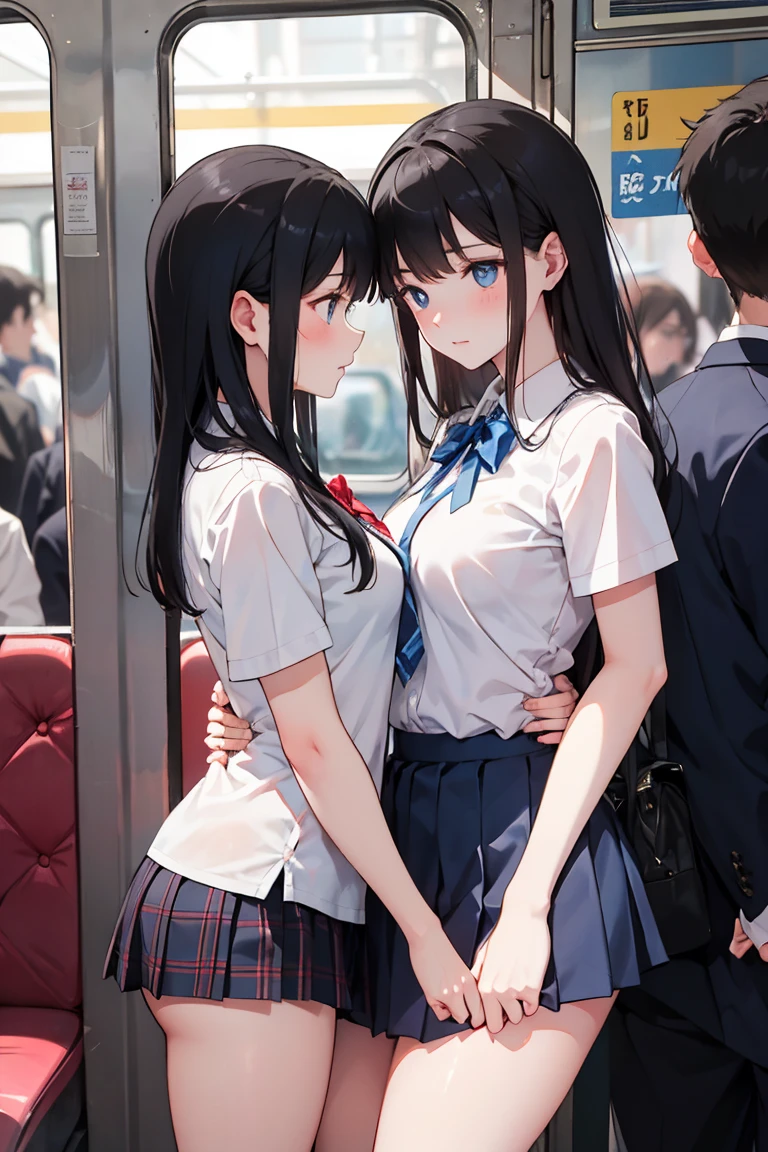 (SFW), ((photorealistic)), (masterpiece), (best quality:1.3), absurdness, [:intricate details1.3], SFW, realistic, masterpiece, (VERY crowded subway train interior detailed scenario, VERY crowded subway train interior detailed background), standing insanely hot (young small girl1) using sexy ((skirt)), ((behind skirt lifted)), ((3/4 white stockings, big ass)), ((thick thighs)), (fear expression), (blushed face), (perfect body proportions)), old small man ass groping young small girl 1 from behind, (((old small man pressing his chest on young woman 1 back))) and (((holding her waist behind her)))
