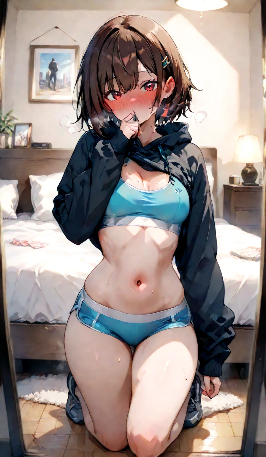 （Extremely detailed CG unified 8k wallpaper),(masterpiece), (Best quality), (Ultra Detailed), (Best Illustration),(The best shadow)，Lying in bed，Raise your hands above your head，Arms tied together with ropes，The legs are widely spread，Open your legs