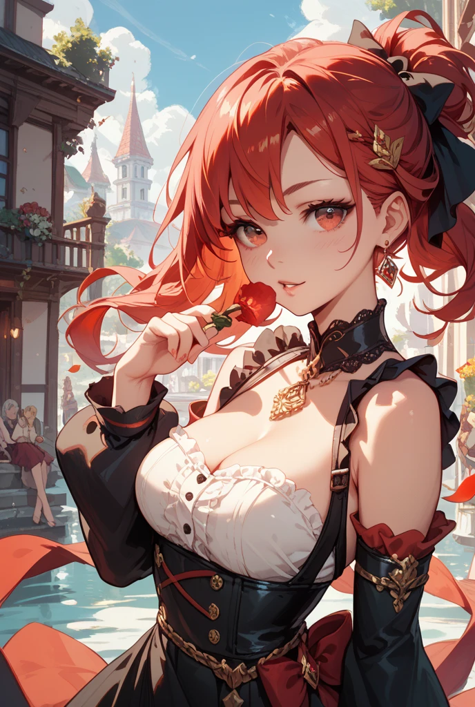 (masterpiece, top quality, best quality, official art, beautiful and aesthetic:1.2), (1girl), extreme detailed, thick_red_book_face, low-angle shot, detailed expression, nurse attire, dynamic pose, intricate, beautiful,Iris flowers,