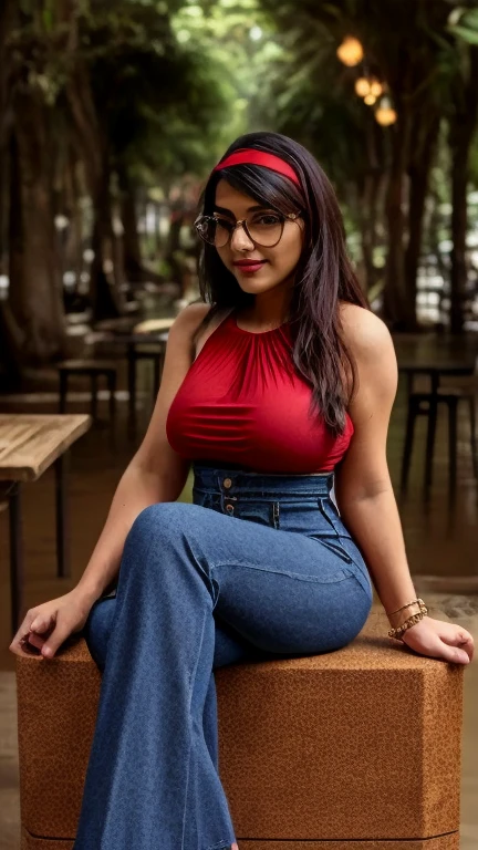(Best quality, masterpiece), a cute girl with huge tits, slim, small waist, and full lips. Wearing glasses.