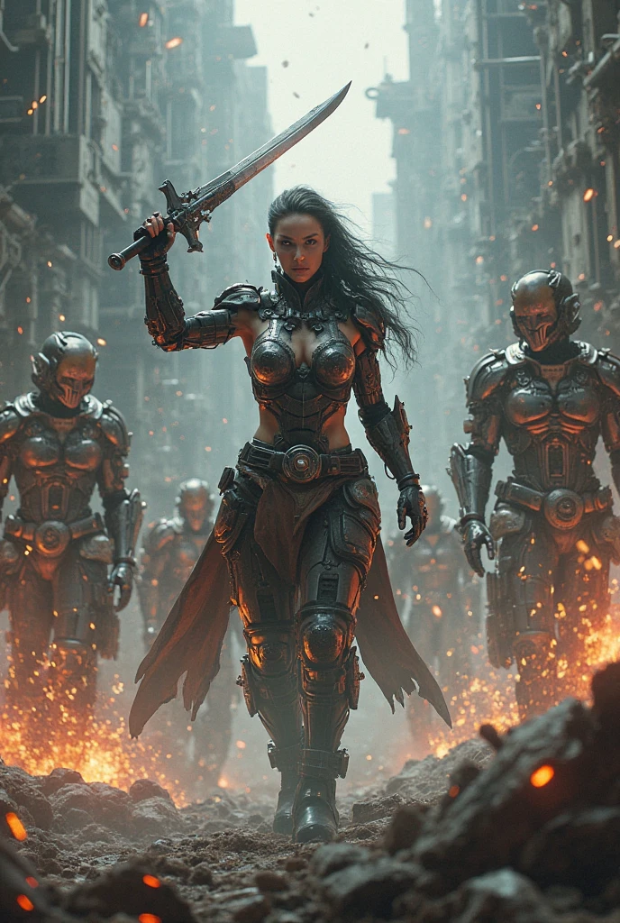 Masterpiece, Best Quality, Official Art, (Highly Detailed CG Unity 8k wallpaper), Detailed background, (Hands by Guido Daniele: 1.1). Full body pose sexy sisters of battle from the warhammer 40k, shooting at the enemy, white armor with intricate details, red armor with intricate details, religous symbols on the armor, sisters of battle, warhammer 40k, Massive silicone breast, pale skin, seductive, temptation, eat your soul, clevage, long flowing black hair with purple highlights, heavy gothic makeup, at night, neon, beautiful detailed eyes, beautiful detailed lips, extremely detailed eyes and face, long eyelashes, highly detailed armor, intricate futuristic weaponry, dramatic lighting, cinematic composition, muted color palette, gritty and realistic, mecha, science fiction, hyper-detailed, photorealistic, award winning digital art, 8k, HDR, masters work, in the middle of a battle field, full body combat action pose, explosions and fire around, full war, stunning, Stilleto heels, high heels, full body pose, cinematic, movie trailer, final stand!, nemesis, ready to strike, dust and debree, combat screams, attacking, shooting at the enemy, running forward, last line of defense, charging, fanatic, religious, templar knights, sisters of battle, warhammer 40k
