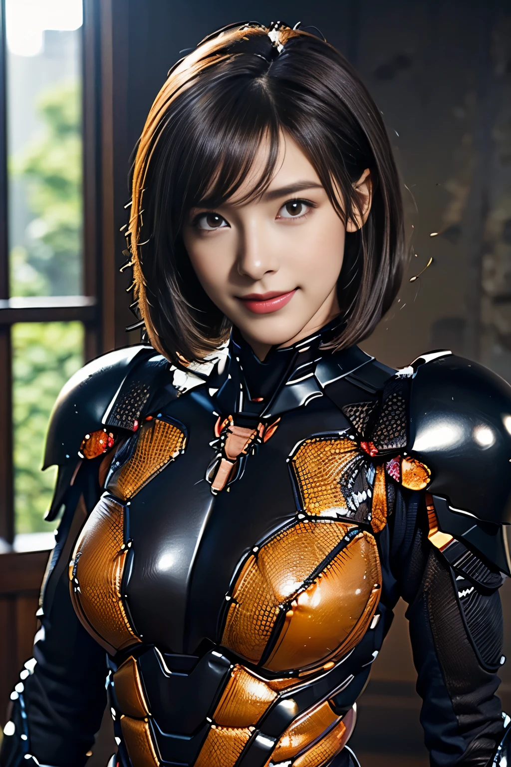 (high resolution,masterpiece,best quality,extremely detailed CG, anime, official art:1.4), realistic, photo, amazing fine details, all intricate, gloss and shiny,awesome many layers, 8k wall paper, 3d, sketch, kawaii, illustration,( solo:1.4), perfect female proportion,villainess, (fusion of dark brown cockroach and lady:1.4), (brown cockroach form lady:1.2), (brown cockroach lady:1.2), (fusion:1.2), (solo:1.4), (evil smile:1.2), muscular, abs, (cockroach brown exoskeleton bio insect suit:1.4), (cockroach brown exoskeleton bio insect armor:1.2), (brown transparency cockroach wing:1.4), (brown cockroach antennae:1.3),