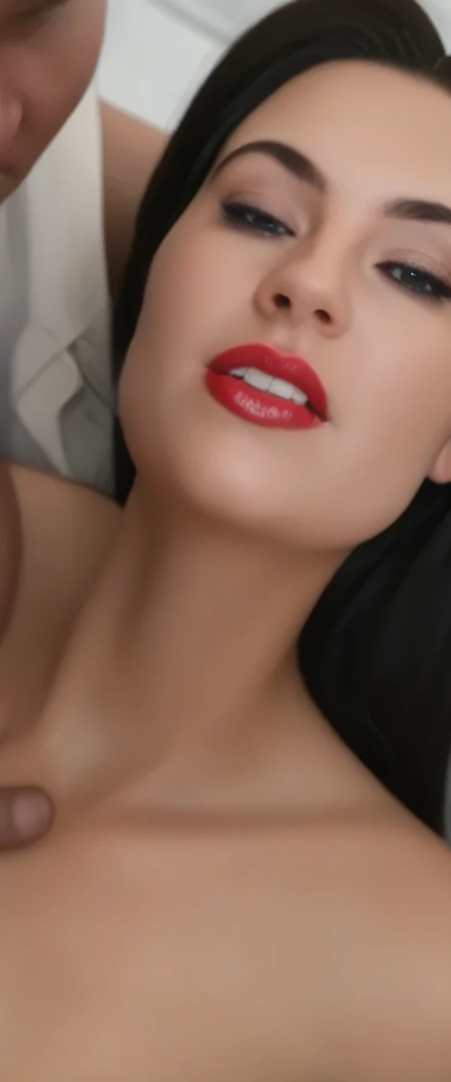 Fashion model 20 years old [[[[closeup cleavage]]]], [[[[boobgasm]]]], [[[[coll]]]], [[[[bshoulders]]]], perfect  eyes, Perfect iris，Perfect lips，perfect teeth，Perfect skin，with fair skin，Soft front light，hdr，Movie girl，underdressing，Sex is happening，The expression is excited，having fun，big laughter，Expression satisfaction，The background is indoors，Beds（pastel colour：1.2）