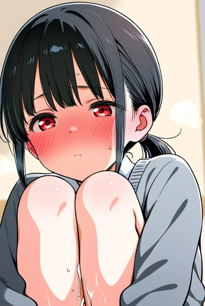 A naked girl with short black hair and modest pubic hair is forced to have sex with a naked middle-aged man in the cowgirl position while his breasts are fondled, crying and screaming in anger.、Physical Education Preparation Room