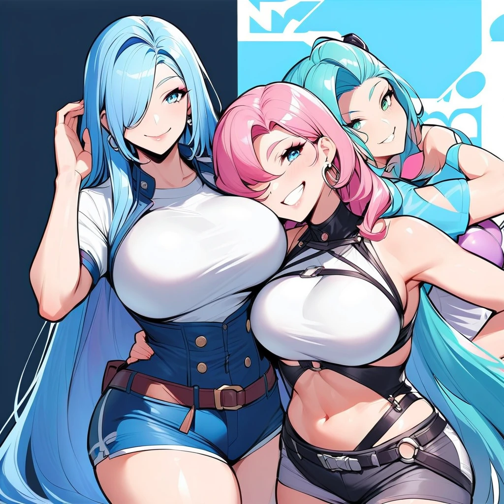 (masterpiece, best quality), best resolution, (2heads:1.5), 1girl, Miku hair, very long hair, floor-length hair, perfect anatomy, heads positioned close together equally on chest, casual, talking to viewer, happy, nude, exposed penis, erection, fat belly, H cup breasts, perfect face, perfect penis, white, extra penis, diphallia, mother and daughter, diphallism