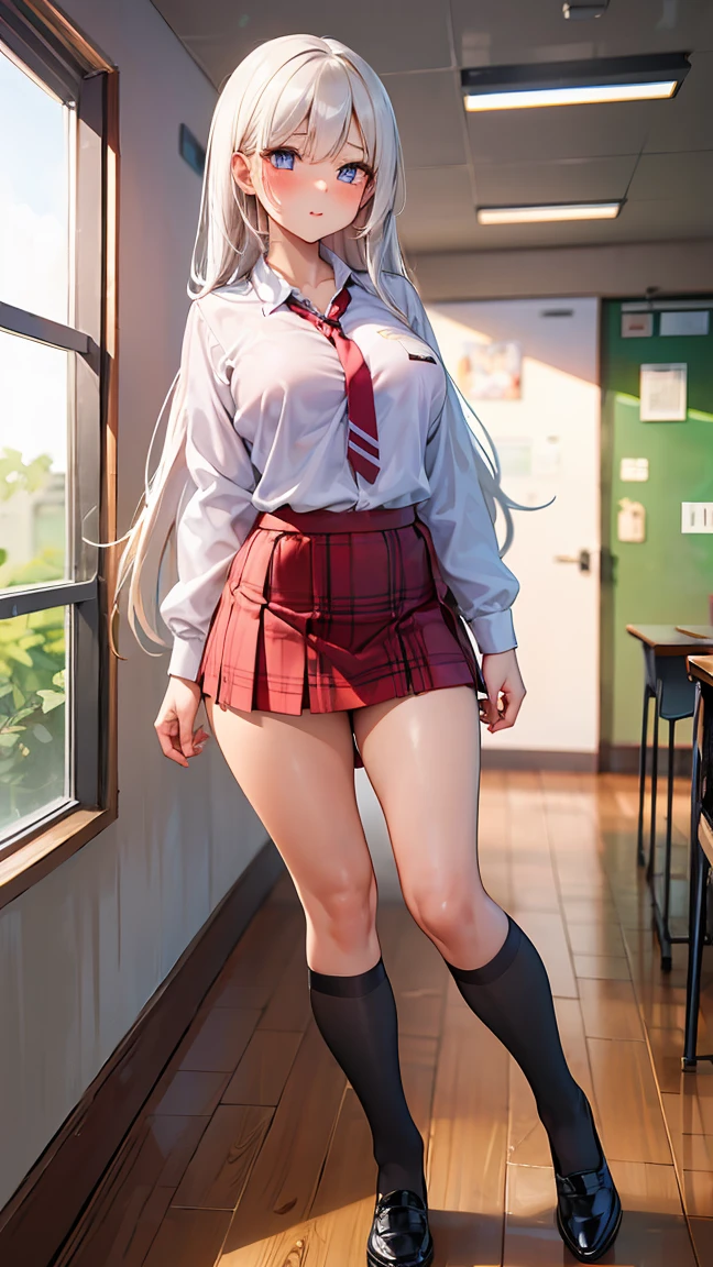 muste piece、masterpiece、highest quality、Super detailed、High resolution、8K portrait、High definition CG of Unity 8k wallpaper、cute type little:1.5、Lori:1.5、Highly detailed CG unity 8k wallpaper、Realistic、real person、 portrait photography、shiny skin、High definition、(16 years old:1.2)、(1 girl)、beautiful clear eyes、extremely detailed description、delicate face、nice lips、slender body、(thin waist)、thin legs、(school classroom:1.6)、1 girl, cute type, perfect face, seriously, (blush:1.8),(silver hair long hair:1.3),(midium breasts:1.2),(Boobs Topless 1.3),(I have nipples:1.2),((school uniform:1.3)),(black dress:1.1),(looking at view:1.2),(from front:1.2),gran,((cum in pussy:1.5))