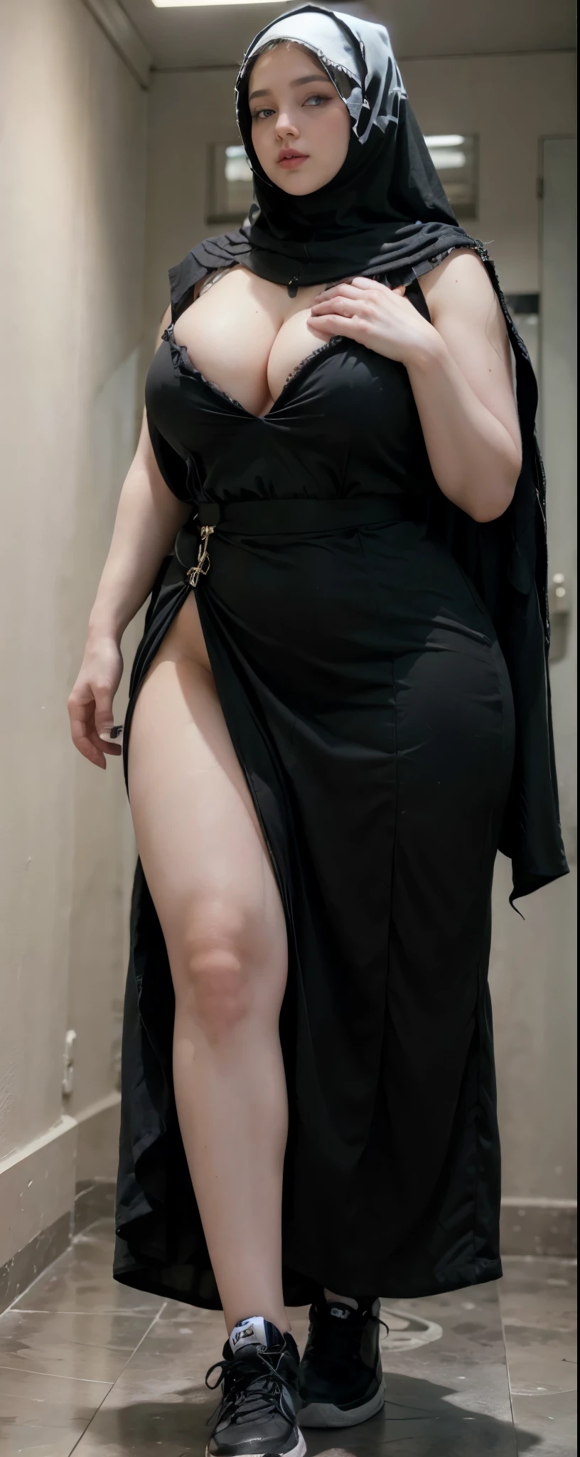 extremely detailed, masterpiece, high resolution, tight black dress, plump figure