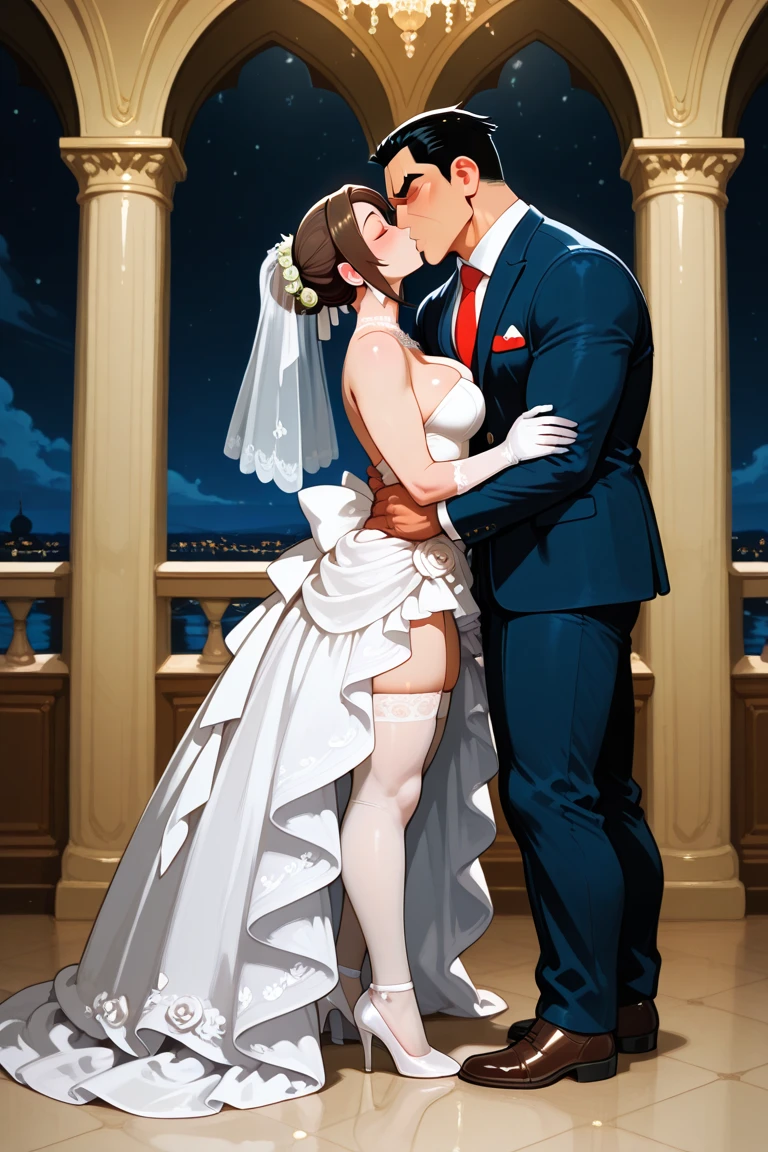 score_9, score_8_up, score_7_up, 1girl, 1boy,
public, Bride on her wedding, magnificent body, bouffant dress, breasts open, cute face, bitten lip, garter stockings, hard fucking, orgasmed