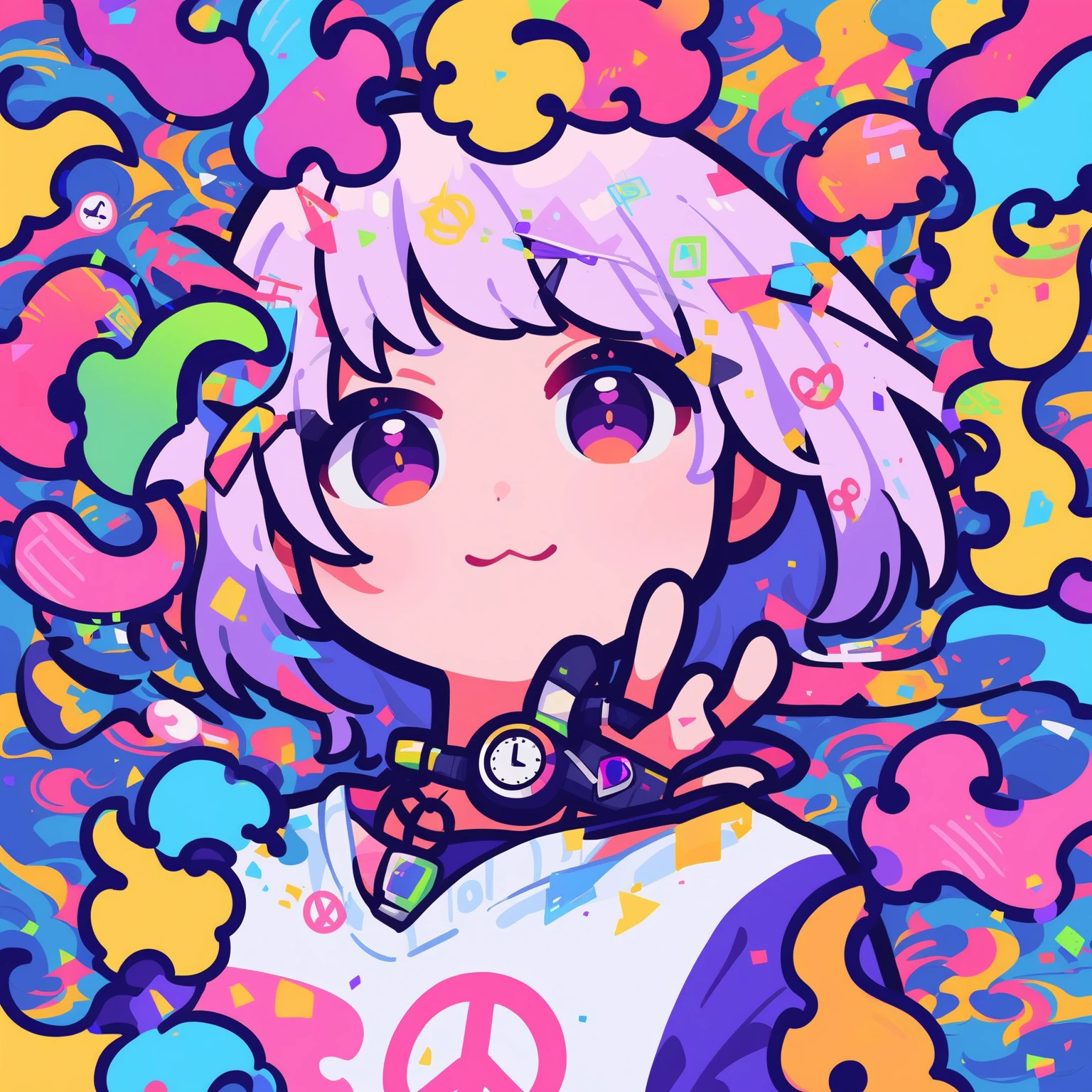 1 girl、Portraits、 abstract、virtual YouTuber、 watch viewers、 medium hair、white、peace sign