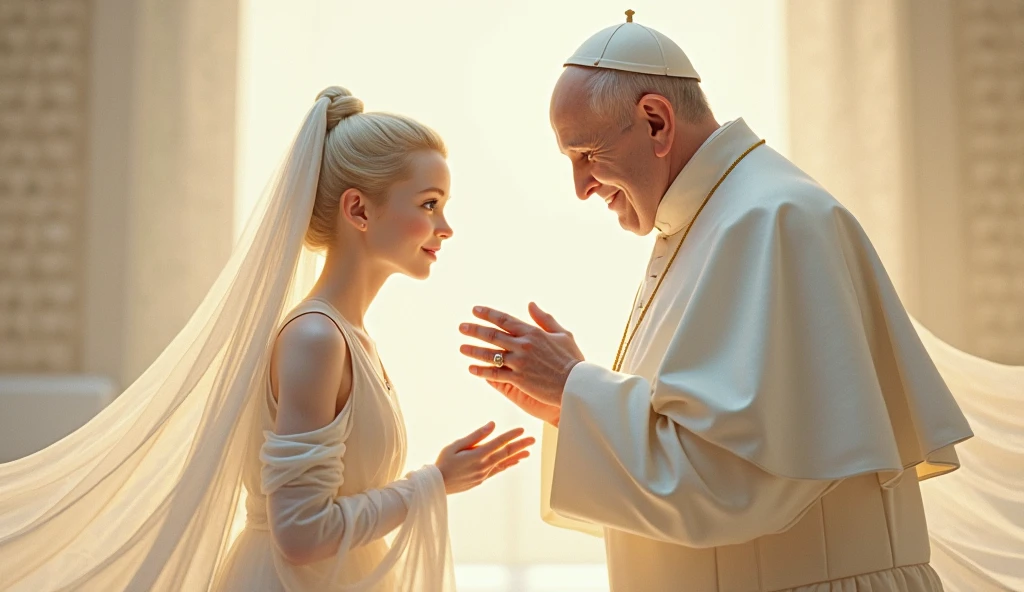 Pope Francis kissing a beautiful blonde 16-year-old girl on the mouth,4k,high resolusion,