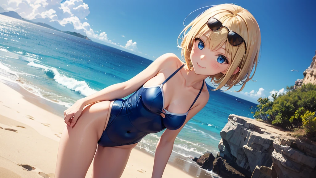 (masterpiece:1.2), (highest quality:1.2),, Curvy but slender body, perfect eyes, perfect face, perfect lighting, 2 girls, on the beach, (crawl on all fours),(pink bikini),(ruffle bikini),(full body shot),(ponytail),(smile),curly hair, fine clothes, detailed outdoor background, compensate, eye shadow, thick eyelashes, fantasy, looking at the viewer, whole body、blue sky、Bright and very beautiful face、young shiny glossy white shiny skin、the best beauty、the most beautiful bright blonde hair in the world、thin hair、long hair、Shining beautiful bangs、big shining blue eyes、Very beautiful and lovely 18 years old, the most beautiful girl in the world、small breasts