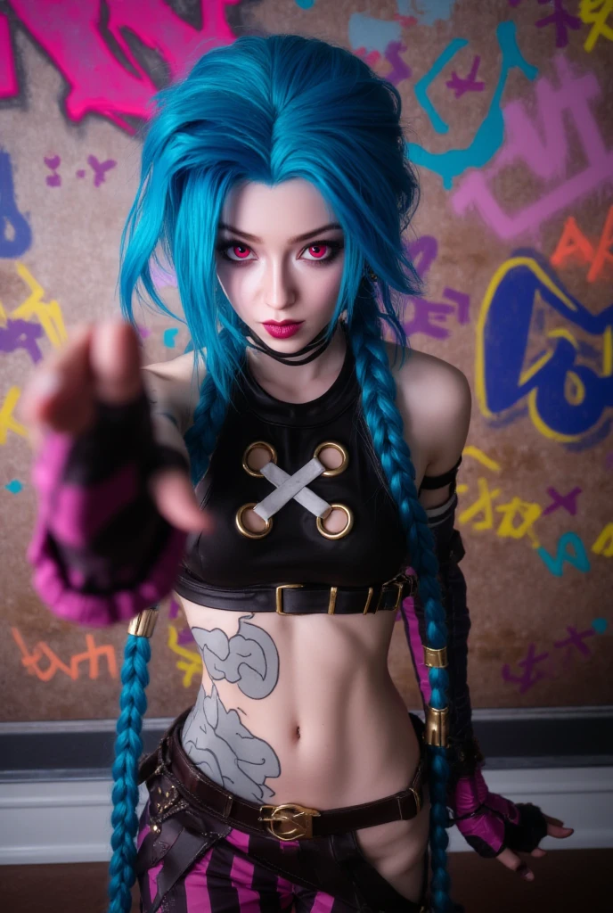 <lora:JinxLol:0.6> jinxlol, (high quality, best quality), midriff, 1def