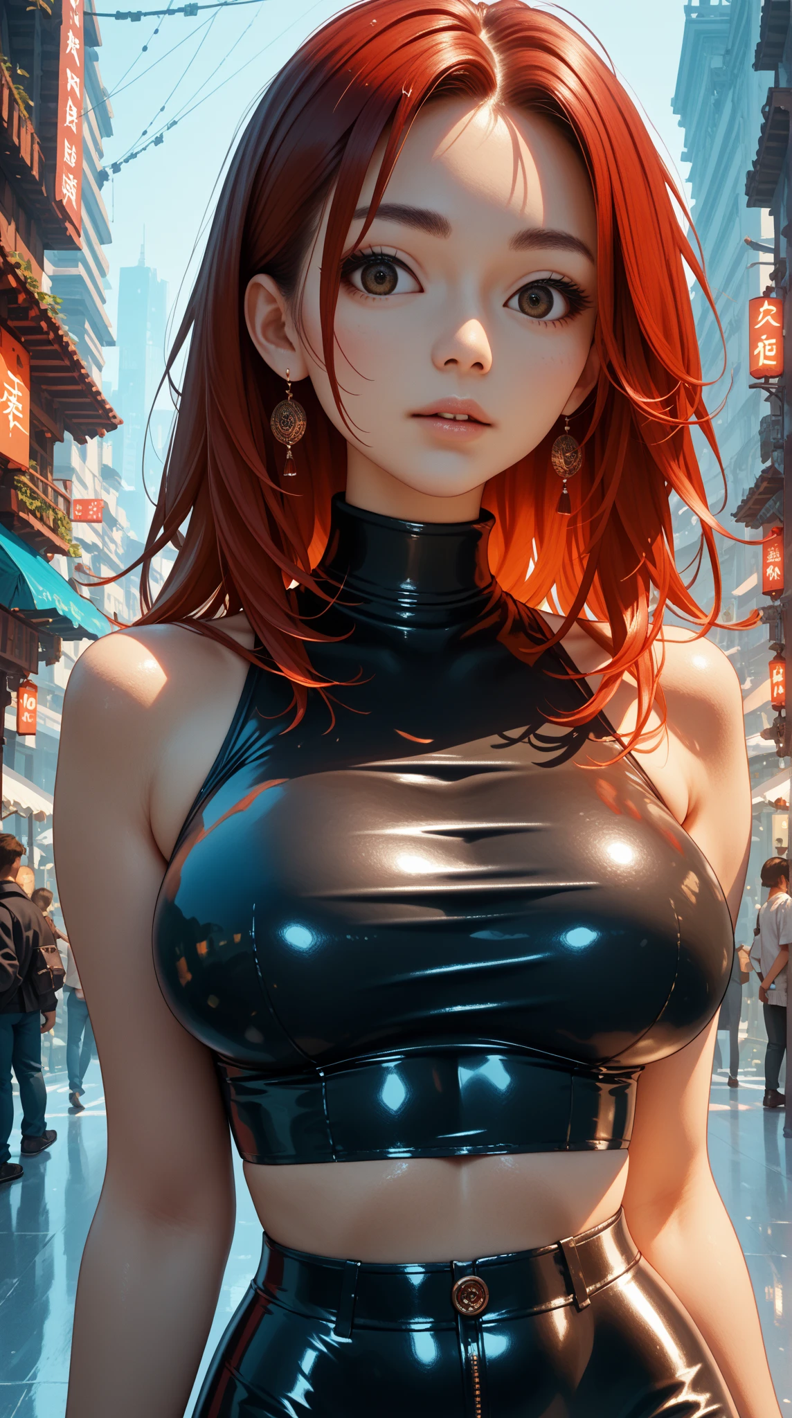 Large breasts，Kizi，Keep one's mouth shut，female focus，tit，Sexy seductive woman，Rock music，obi strip，Serious，独奏，spiked hair，topless female，ripped clothing，ultra instinct，nipple bump，Orange hair，（（tmasterpiece））full bodyesbian