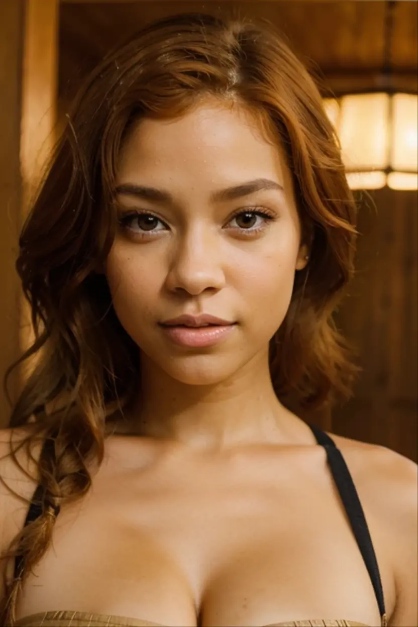 Light skin biracial woman with ginger hair and light brown eyes