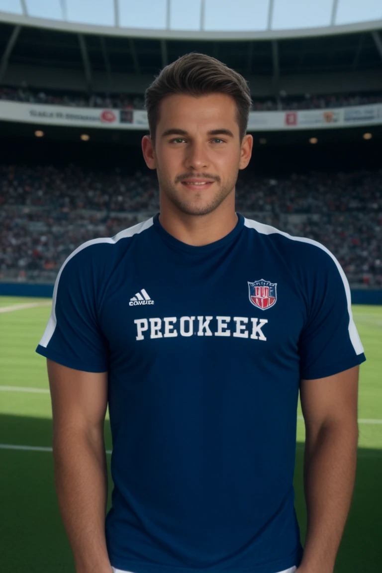 dark blue shirt, with adidas stripes on the shoulder football, com logo do woverhampton branca