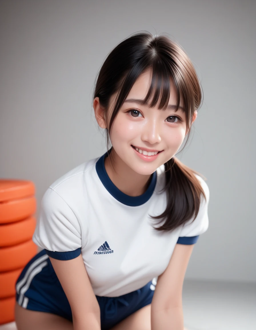score_9, score_8_up, score_7_up,(Best quality:1.0),(masterpiece:1.0),photorealism, realistic, photorealistic, 1girl, solo, cute face,looking at viewer, (black hair:1.1), (black eyes), low ponytail, (small breasts:1.1), beautiful Detailed (well-shaped) breasts,slender, loght smile,(japanese:1.2), gym storeroom,short sleeves, blue shorts, gym uniform, 15yo,,(Detailed Lighting), (Detailed background),BREAK ,,super detailed skin,shiny skin,very high resolution, very aesthetic, Best sexual lighting powered by famous artist, 8k, 16k, cute photo,beauty illustration,photoshop_(medium),,best photo 8k konachan wallpaper, pixiv contest winner,uncensored,