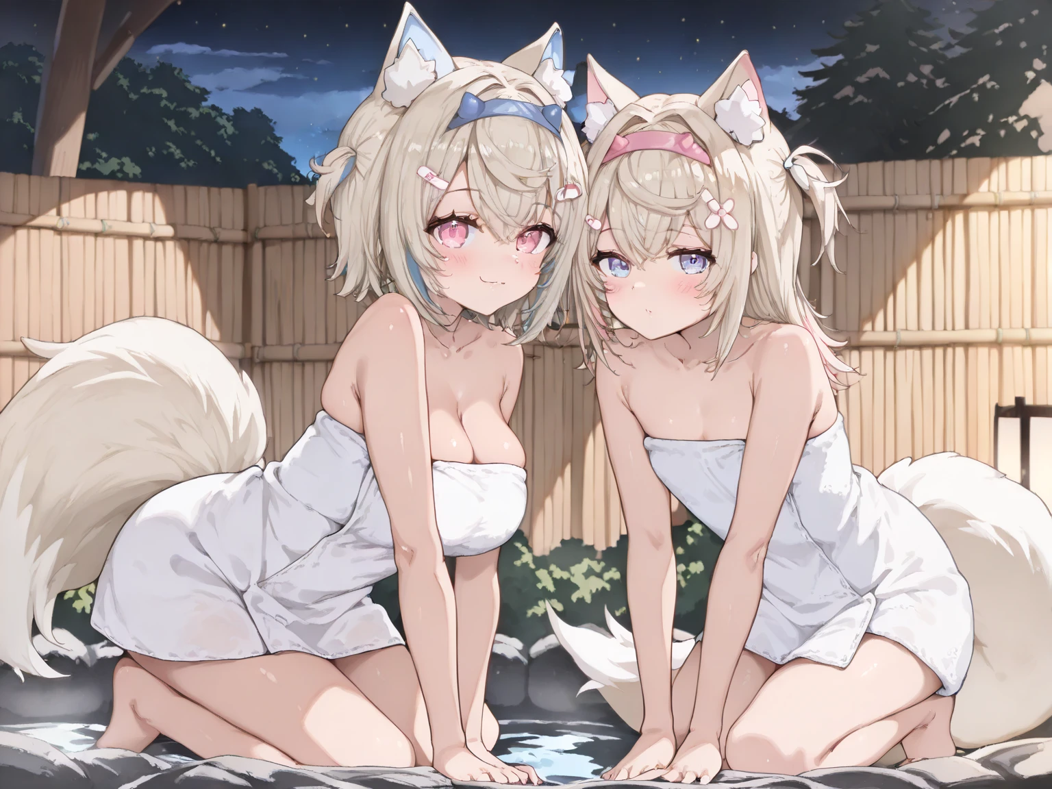 This is an anime style model NSFW Girls 18-year-old whole body Very short slender The eyes are large Wolf Ears White hair short cut Normal chest Raise both legs Spread your legs masturbation clitoris Uterus Urethra Sleep on your back Sweating profusely PUSSY JUICE The background is a white bed in a hut