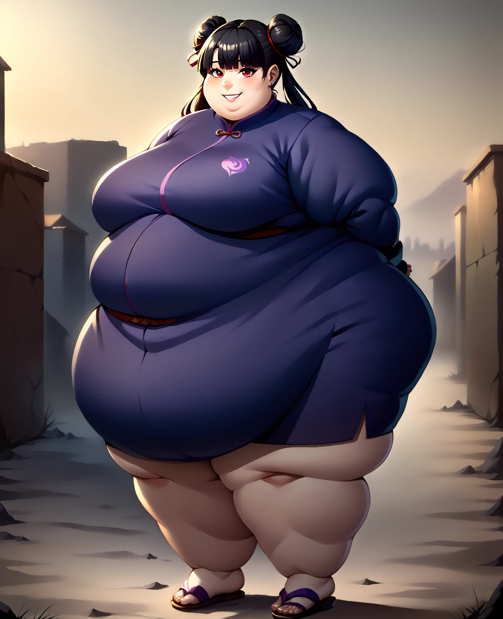 ((Full body)), (low head 1.5), A little sloppy body type and small breasts, masterpiece, tight denim pants, chubby but small breasts, very thick legs++, Full body+, Solo, Swollen face, Moderately fat body type+, 1 woman, wide shoulder, (long sleeve red tutleneck 1.5,) tight turtle neck, light blue Denim pants, thick thighs, low rise light blue denim pants, solo, simple background, masterpiece, best quality, black hair, A chubby figure that seems real,