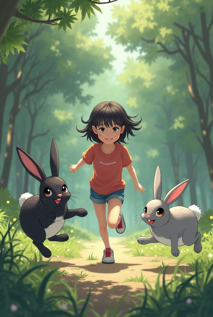 Girl with natural rabbit ears、Running through the forest chased by perverted zombies、bunnygirl、Blonde Long、Glamour、the woods、