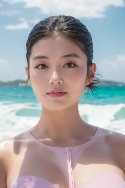 masterpiece、最hightquality、hightquality、Top image quality、8K、最hight resolution、hight resolution、Best Quality、extreme close up portrait、Depth of subject、Raw photo、realisiticな雰囲気、(Detailed face)、(Detailed hand、Thumbs1References4)、(Japanese beauty )、Very nice face、Beautiful face、、((Beautiful japanese girl))、(A Japanese Lady), ((18 year old beautiful girl))、(Lustrous black hair)、(Long straight hair)、fullllbody、(small breasts with rounded upturn)、Athlete Body、(shinny skin)、(Fair skin)、realisiticな人の肌、realisiticな人体構造、Perfect body, face perfect, perfect hand, Perfect Finger, Perfect lips, perfect eyes,perfect teeth、Perfect background, perfect vibe, Professional quality, Perfect Photo, hightqualityのオクタン価レンダリング, hightqualityのベクター, ultra - detailed,Clear skin,looking in camera、(realisitic、Photorealsitic:1.37)、natural soft light、photon maping、2Heavy eyelids、 The shape of the nipples is clearly visible、The shape of the pubic area is clearly visible、Tropical Resort Beach、beautiful ocean、Beautiful sandy beach、beautiful oceanを背景に、((Lying in shallow water))、((transparent purple metallic(Slingshot swimsuit、 Monokini swimsuit、 Brazilian bikini))、Random angles