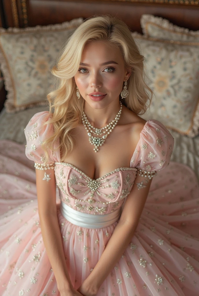 White Blonde hair, fluffy hair, stylish hair, long hair, lilac eyes, perfect eyes, beautiful, perfect face, tween, , short, kind, curvy, a flowing pale airy gown with ruffles along the bottom with tiny pink flowers and gold dragon embroideries with flowers, Her tiara had a pretty teal gemstones, silver necklace, noble class, royal, royalty, red castle, feasting hall, medieval, elegant surroundings, soft dewy makeup look, light peach blush, soft tan eyeshadow, light coral lipstick, cutesy, girlish, girly, guileless, ingénue, princess , whimsical lighting, Targaryen, dragons in the sky, photorealistic, pregnant, baby bump,