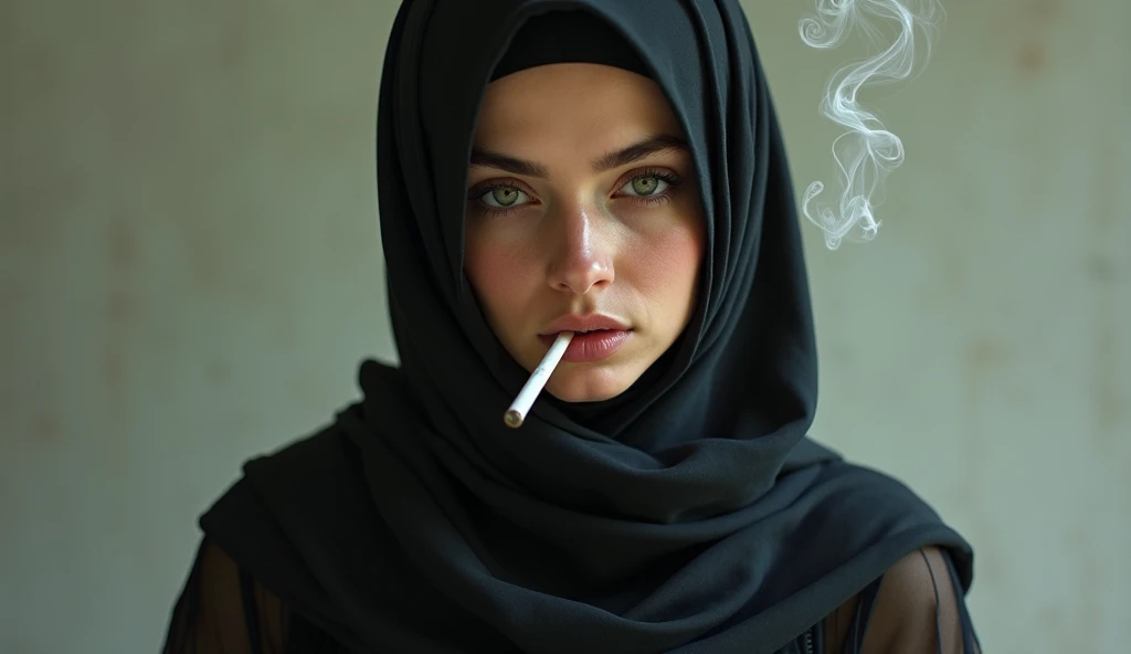 arafed woman in a hijab with a cigarette in her mouth, beautiful oriental woman, covered in transparent cloth, beautiful arab woman, doja cat, inspired by Hedi Xandt, cinematic goddess body shot, middle eastern skin, futuristic woman portrait, arabian beauty, inspired by irakli nadar, veiled, cinematic goddess shot