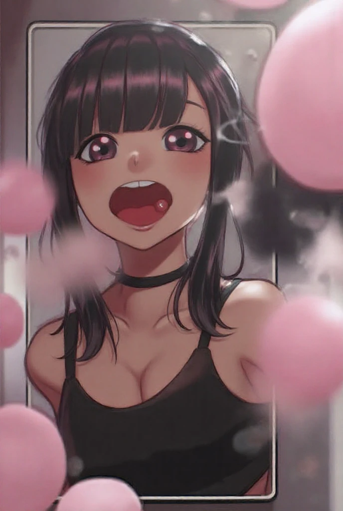 Hayase Nagatoro, fully naked, nude, Ahegao v1.0, ahegao, TongueDrop (ahegao): a LoRA in the ShirtLift universe, tongue out, Empty Eyes / Highlighting Diffuser [Tools], tears, tear drop, on pink bed, sweaty, sexy, petite, dark skin, , loli, henta