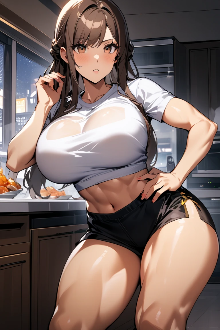 ((highest quality, 8K, masterpiece :1.3)), 1 girl, A cute woman who emphasizes her slender abdominal muscles :1.3, (random hairstyle, big breasts :1.2),Tank top :1.2, super detailed face, fine eyes,,NSFW,sexy girl,big ass,